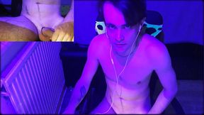 Skinny Young Straight guy masturbates in front of webcam + camera below table.