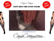 Pissing Hairy Ebony BBW Over Toilet Before Bathtub Soapy Wash - Cami Creams