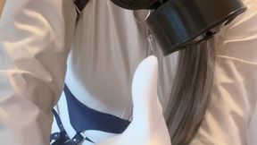 My body full of rubber white catsuit blue gasmask