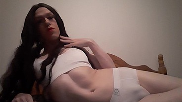 Femboy in tight Sports Pants playing with dildo