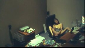Lustful hoe masturbating in office
