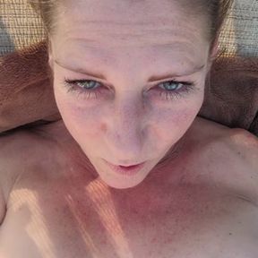 Naked Milf smokes outside poolside &amp; pussy play