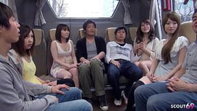 Unfiltered group sex scene featuring skinny Japanese teens and boys on a bus