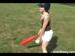 Shelby playing baseball