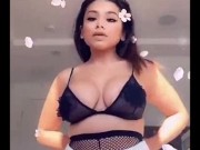 Thick babe Alva Jay in mesh tights fingering her pussy