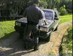 Security guard gay stops a man and fuck his tight ass on the car