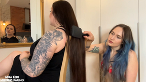 Long Hair Brushing and Hair Worship Lesbian Domination | Mika Kedi, Mistress Karino