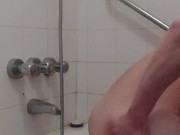 Skinny twink powerwashing his ass with shower head preparing for deep anal