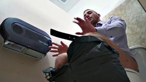 A hot boss pound his hairy cock in the office toilet