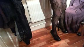 Laura teasing and cumming in a lace bodystocking