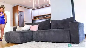 Prettiest blonde girl Lilli Lou wraps up her toy and gets herself off at home