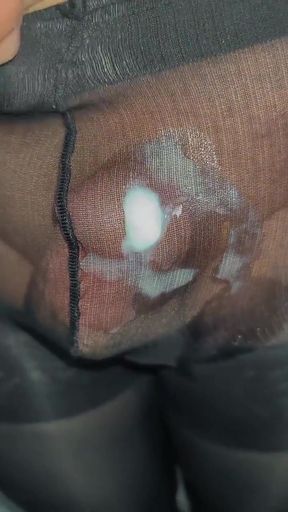 I Found My Friend's Stepmom's Black Shiny Pantyhose From Her Underwear Drawer to Wear and Cum Through the Pantyhose