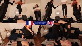 Trampling: 3 women jump on him - FOOT WORSHIP - TRAMPLING - SLAVE TRAINING - HUMAN FURNITURE - STOMPING - FEMDOM