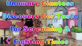 Unaware Giantess Discovers Her Taste for Screaming and Fighting Tinies!