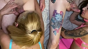 Couple swap — from blowjob to explosive foursome, facial ejaculation