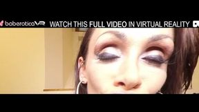 Solo mature woman with huge tits Cynthia Vellons plays with a glass dildo in VR