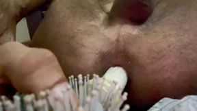 Anal play with hair brush