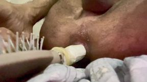 Anal play with hair brush