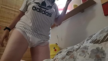 Hot orgasm wearing sexy diaper