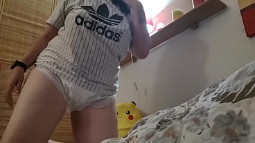 Hot orgasm wearing sexy diaper