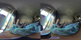 VR 180 8K teasing you on the couch stroking his thick cock raw POV