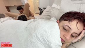 Bisexual Girl Cheating on Her Sleepy Girlfriend with a Very Naughty Guy
