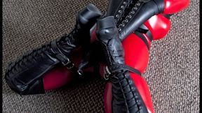 Nadia White Red Catsuit Lace Boots Armbinder Muzzlegag Pt 1 HD WMV