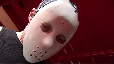 Hitchhiking blonde Sarah Rose gets creampied by two masked men