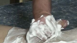 Young James Lewis oily cock getting shaved and jerked off