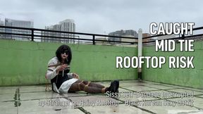 Risky Rooftop Self-Bondage Interrupted - Almost Caught by Stranger in Black Korean Spicy Skirt