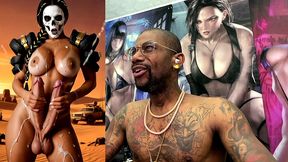 mad max double transgender cock babe jerks off and cums from both of her hard trans cocks, ai generated
