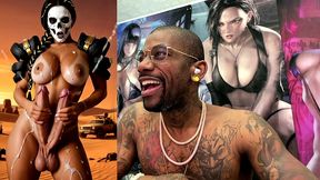 mad max double transgender cock babe jerks off and cums from both of her hard trans cocks, ai generated