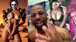 mad max double transgender cock babe jerks off and cums from both of her hard trans cocks, ai generated