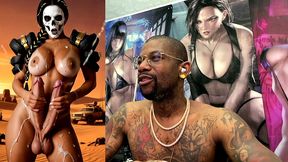 mad max double transgender cock babe jerks off and cums from both of her hard trans cocks, ai generated