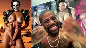 mad max double transgender cock babe jerks off and cums from both of her hard trans cocks, ai generated