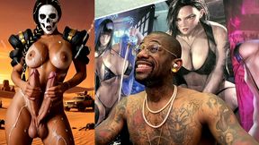 mad max double transgender cock babe jerks off and cums from both of her hard trans cocks, ai generated