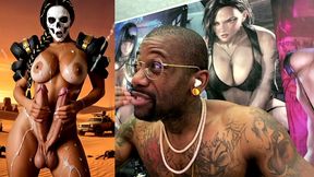 mad max double transgender cock babe jerks off and cums from both of her hard trans cocks, ai generated