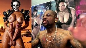 mad max double transgender cock babe jerks off and cums from both of her hard trans cocks, ai generated