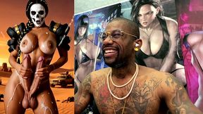mad max double transgender cock babe jerks off and cums from both of her hard trans cocks, ai generated