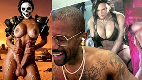 mad max double transgender cock babe jerks off and cums from both of her hard trans cocks, ai generated