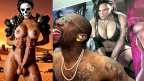 mad max double transgender cock babe jerks off and cums from both of her hard trans cocks, ai generated