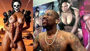 mad max double transgender cock babe jerks off and cums from both of her hard trans cocks, ai generated