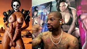 mad max double transgender cock babe jerks off and cums from both of her hard trans cocks, ai generated