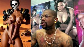 mad max double transgender cock babe jerks off and cums from both of her hard trans cocks, ai generated