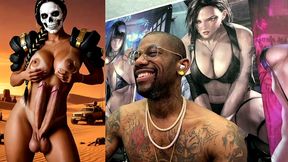 mad max double transgender cock babe jerks off and cums from both of her hard trans cocks, ai generated