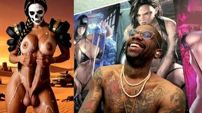 mad max double transgender cock babe jerks off and cums from both of her hard trans cocks, ai generated