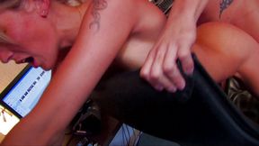 Anal loving babe gets horny watching porn with co-worker and fucks him