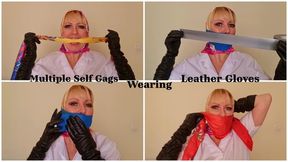 Victoria C Multiple Self Gag Wearing a Silk Head Scarf and Leather Gloves WMV 1080p