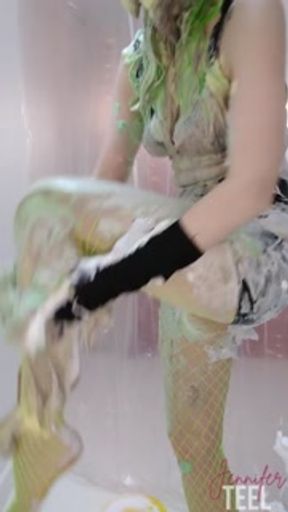 Naughty Jennifer Wears Clown Makeup &amp; Pies Herself with Shaving Foam.