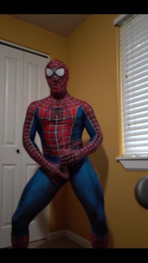 Cumming in a Spider Man Costume